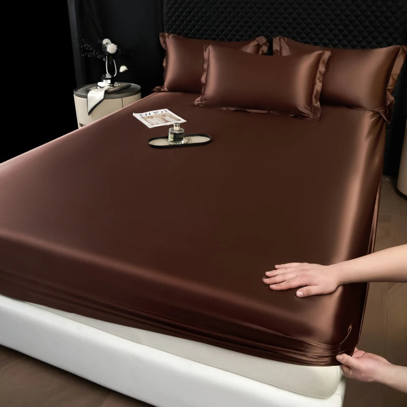 Drap Housse en Satin Marron