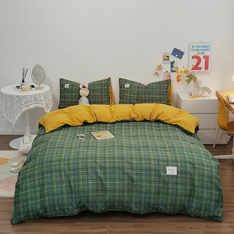 Housse de couette en coton vichy vert