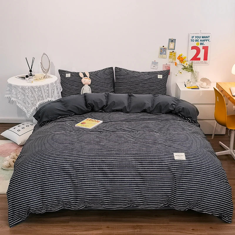 Housse de couette en coton vichy noir