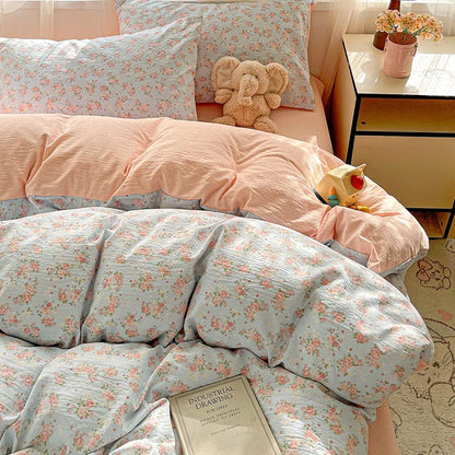 Housse de couette imprimé Fleur bleu/rose