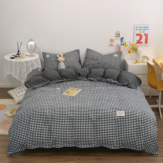 Housse de couette en coton vichy gris