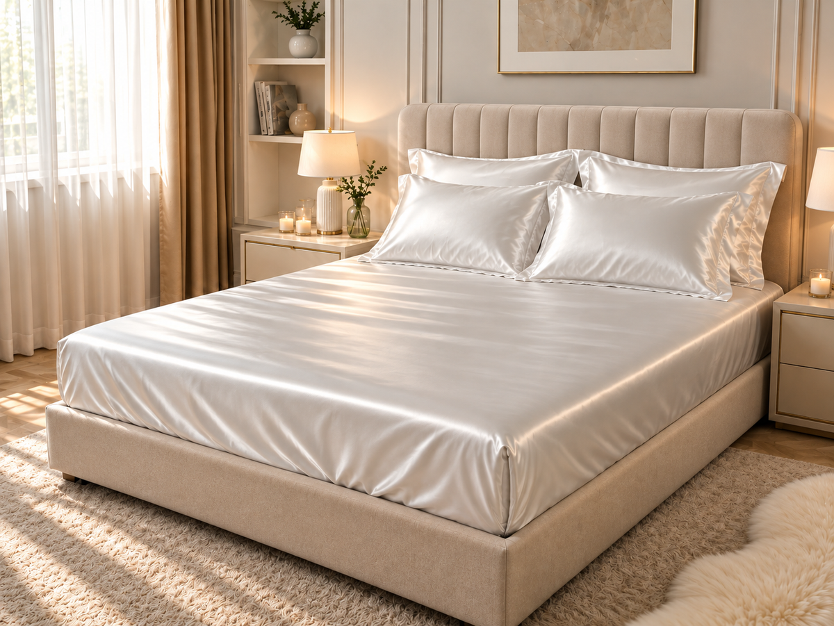 Drap-housse en satin Blanc – vue 2 – Atelier Somey