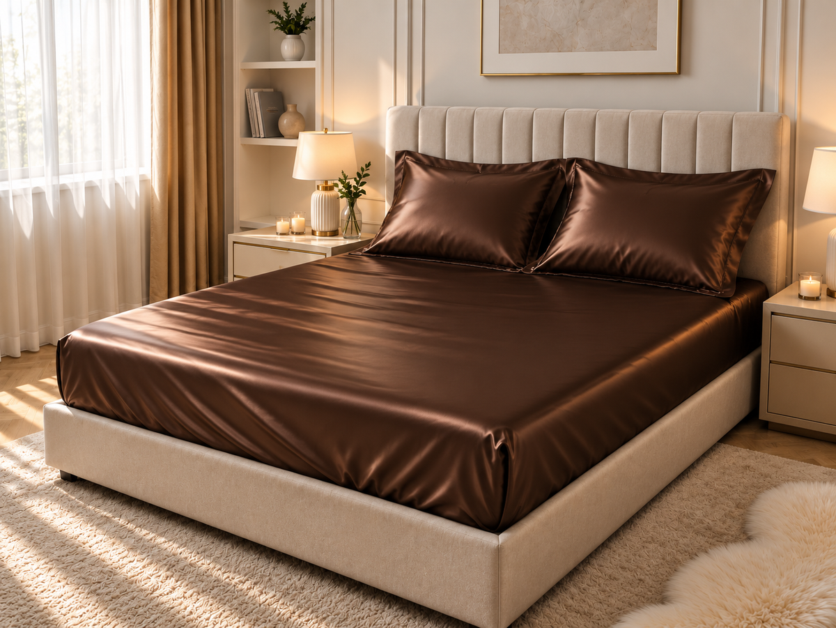 Drap-housse en satin Marron – vue 2 – Atelier Somey