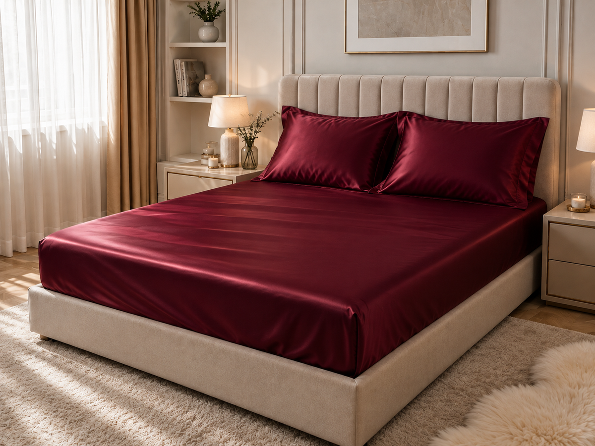 Drap-housse en satin Rouge – vue 2 – Atelier Somey