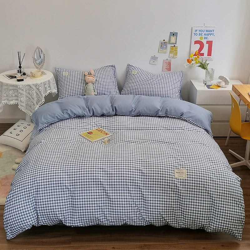 Housse de couette en coton vichy Bleu