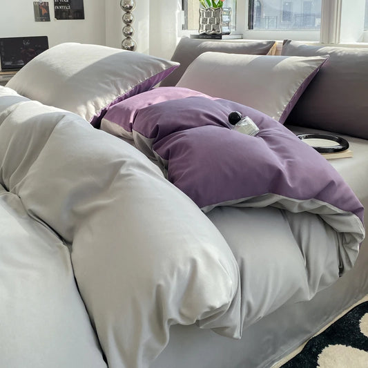 Kit Housse de couette + Taie Reversible Gris / Violet