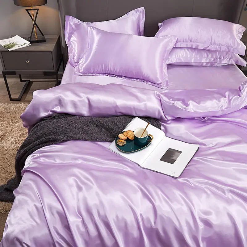 Housse de Couette en Satin Violet + kit coussin
