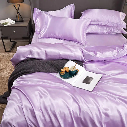 Housse de Couette en Satin Violet + kit coussin