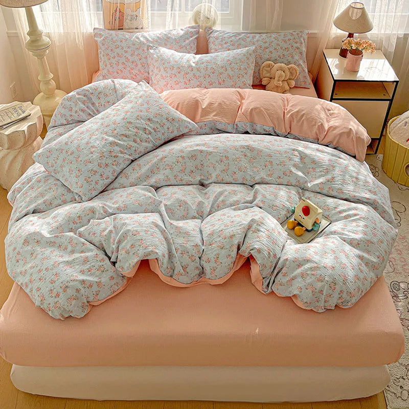 Housse de couette imprimé Fleur bleu