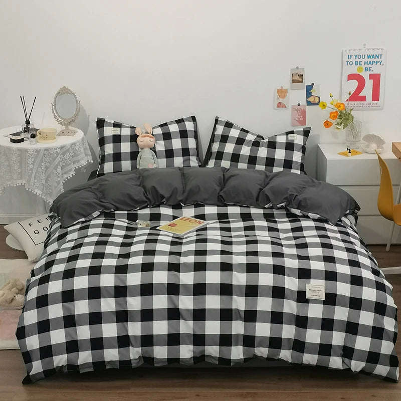 Housse de couette en coton vichy blanc/noir