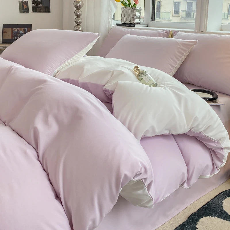 Kit Housse de couette + Taie Reversible Violet Clair/ Blanc