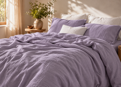 Parure de lit en coton fil froissé Figue, housse de couette et taies d'oreiller assorties – Atelier Somey